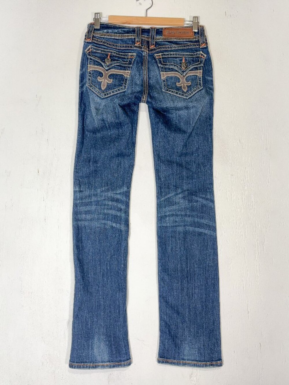 Rock Revival Jeans Womens 28 Janis Straight Low Rise Leather Embroidery